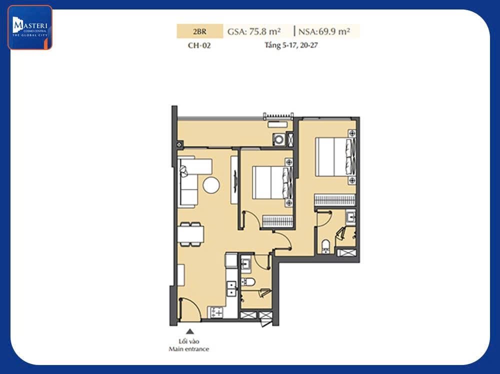 layout can ho 2pn masteri cosmo central