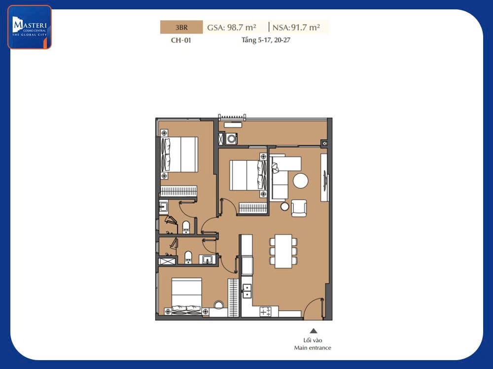 layout can ho 3pn masteri cosmo central